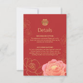 Peony Gold Chinese Wedding Details Enclosure Kaart (Voorkant)