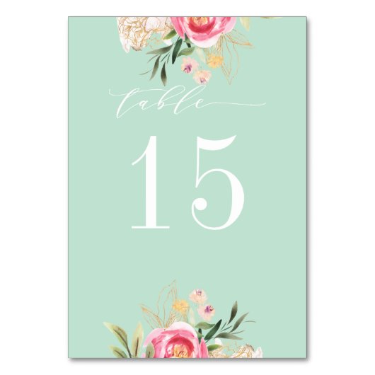 Peony Gold WEDDING Table Number CUSTOM WHITE Kaart (Achterkant)