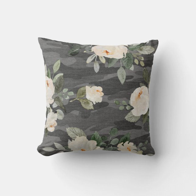 Peony Gray Camo Sierkussen (Voorkant)