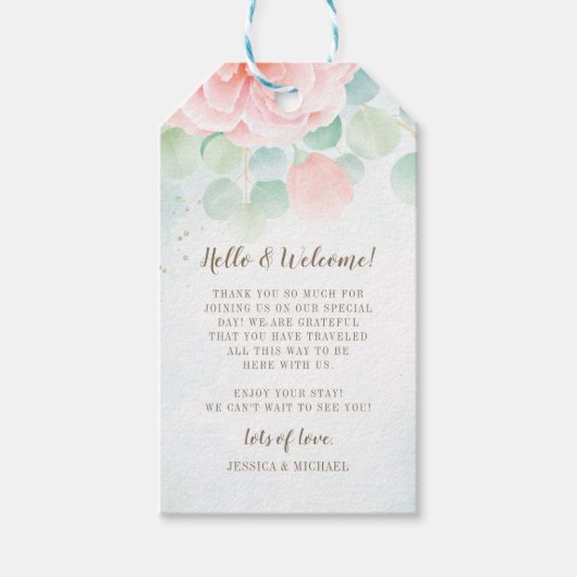 Peony Greenery Eucalyptus Monogram Weddenschap Wel Cadeaulabel (Voorkant)