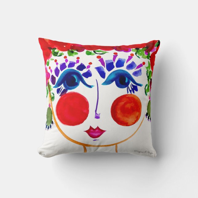 Peony - Gypsy Garden Girl Cotton Pillow Kussen (Voorkant)