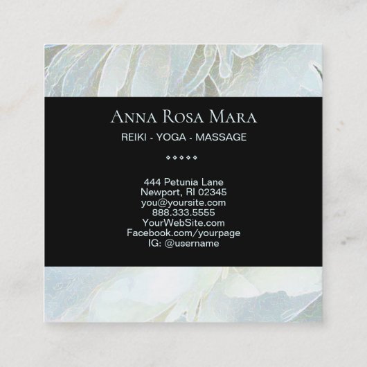 *~* Peony Heart Lotus Healer Massage Reiki Yoga Vierkante Visitekaartje (Achterkant)