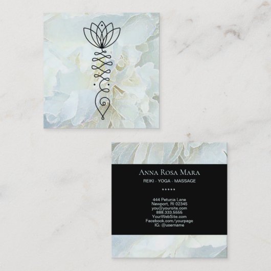 *~* Peony Heart Lotus Healer Massage Reiki Yoga Vierkante Visitekaartje (Voorkant / Achterkant)