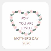 Peony Heart Love Notes for Mom Vierkante Sticker (Voorkant)