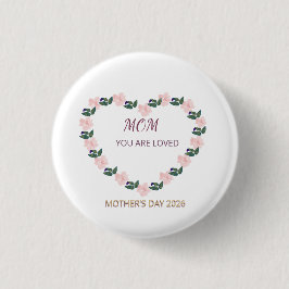 Peony Heart Mom Love Emblem Ronde Button 3,2 Cm