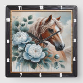Peony Horse Bloemen uurwerk Vierkante Klok (Voorkant)