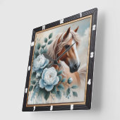 Peony Horse Bloemen uurwerk Vierkante Klok (Hoek)
