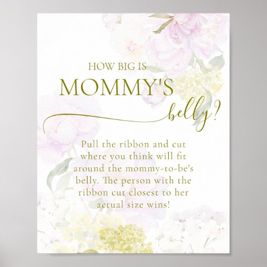 Peony Hydrangea Baby shower Big Mommy Belly Poster (Voorkant)