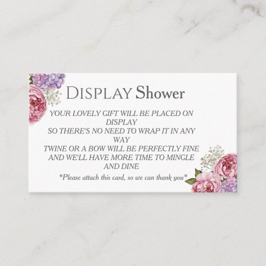 Peony hydrangea Bridal Display Shower Enclosure Informatiekaartje (Voorkant)