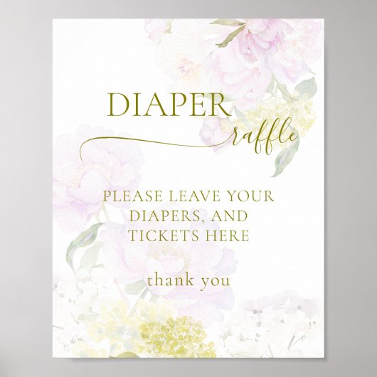 Peony Hydrangea Pastel Baby shower Luier Raffle Poster (Voorkant)