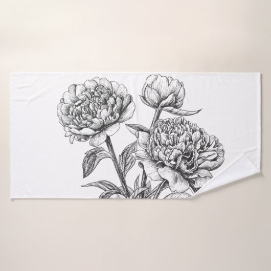 Peony-inkttekening Bad Handdoek (Badhanddoek)