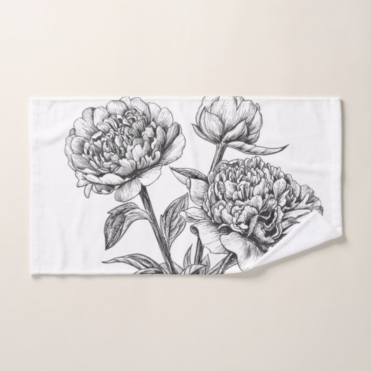 Peony-inkttekening Bad Handdoek (Handdoek)