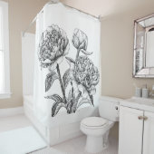 Peony-inkttekening Douchegordijn (In situ)
