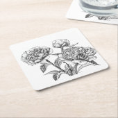Peony-inkttekening Kartonnen Onderzetters (Schuin)