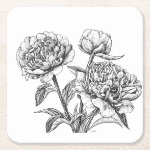 Peony-inkttekening Kartonnen Onderzetters