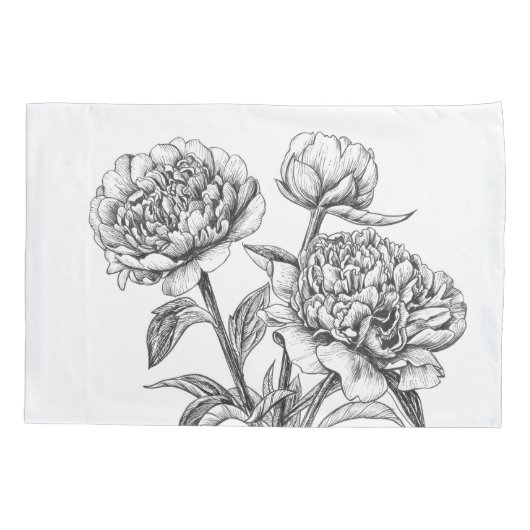 Peony-inkttekening Kussensloop (Achterkant)