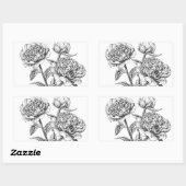 Peony-inkttekening Rechthoekige Sticker (Vel)