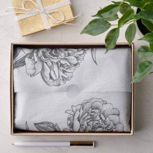Peony-inkttekening Tissuepapier (Geschenk)