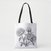 Peony-inkttekening Tote Bag (Voorkant)