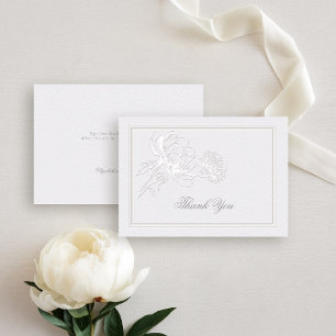Peony Ivory Formeel Elegant Paar Notitie Trouwen Bedankkaart