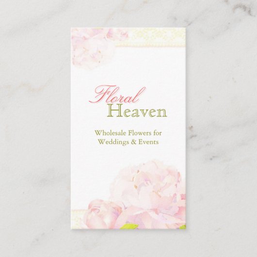 Peony + Lace Patroon Wedding Bloemist Visitekaartje (Voorkant)