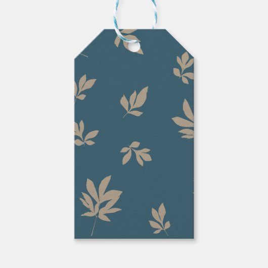 Peony Leaf Blue/Tan Label Cadeaulabel (Voorkant)