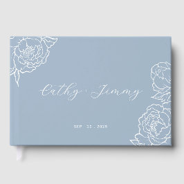 Peony Line Art Dusty Blue Wedding Gastenboek