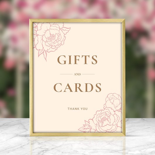 Peony Line Art geschenken & Kaarten teken (roze) Poster