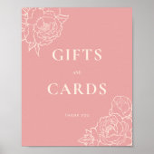 Peony Line Art geschenken & Kaarten teken (roze) Poster (Voorkant)
