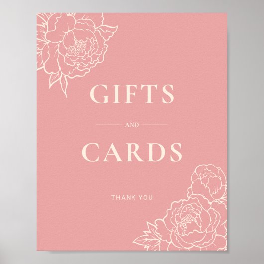 Peony Line Art geschenken & Kaarten teken (roze) Poster (Voorkant)