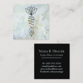** Peony Lotus Heart Healer Massage Reiki Yoga Vierkante Visitekaartje (Voorkant / Achterkant)