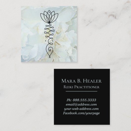** Peony Lotus Heart Healer Massage Reiki Yoga Vierkante Visitekaartje (Voorkant / Achterkant)