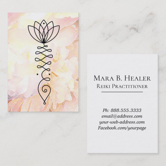 ** Peony Lotus Heart Verlichting Reiki Yoga Visitekaartje (Voorkant / Achterkant)