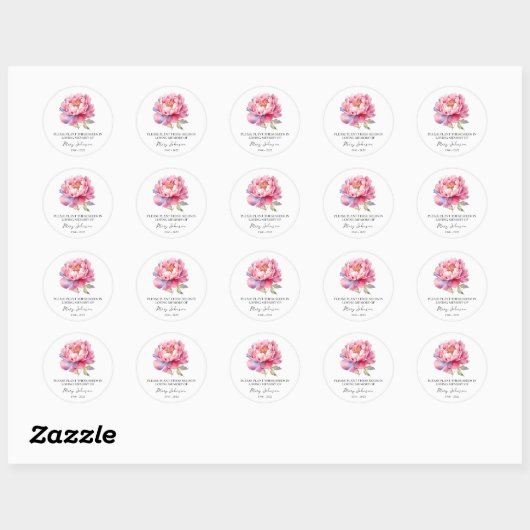 Peony Memorial Funeral Seed Packet Ronde Sticker (Vel)