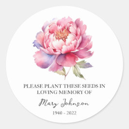 Peony Memorial Funeral Seed Packet Ronde Sticker