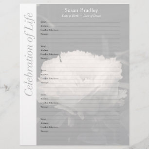 Peony Memorial Guest Book Multomap Filler Pages