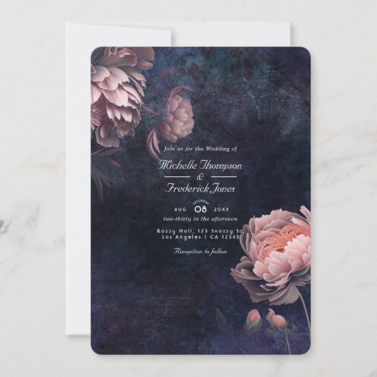 Peony Midnight Floral QR Code Weddenschap Kaart (Voorkant)