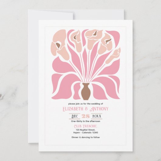 Peony & Mocha Abstract Floral Boho Wedding Kaart (Voorkant)
