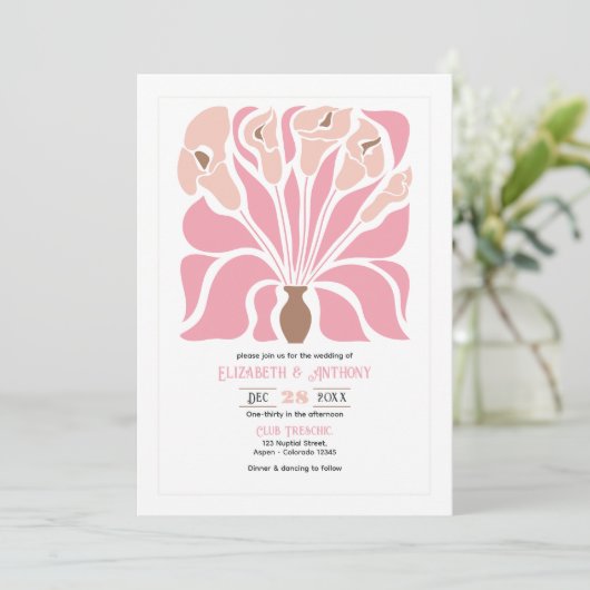 Peony & Mocha Abstract Floral Boho Wedding Kaart (Staand voorkant)