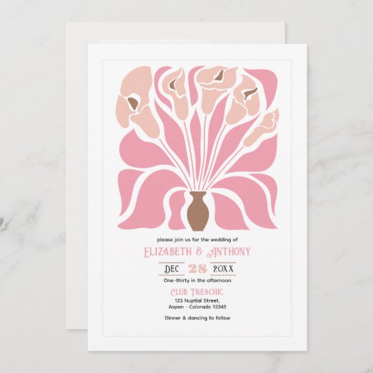 Peony & Mocha Abstract Floral Boho Wedding Kaart (Voorkant / Achterkant)
