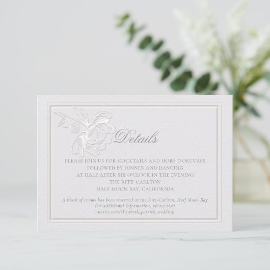 Peony Modern formeel Elegant Ivoor Wedding Details Informatiekaartje (Staand voorkant)