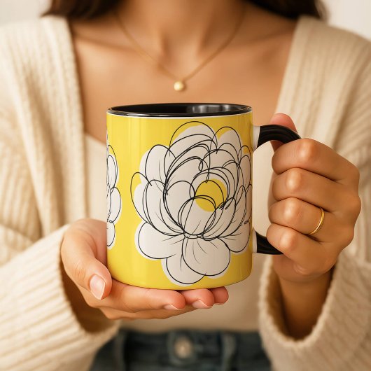 Peony Mug Bold Yellow Graphic Flower Minimalist Li Mok