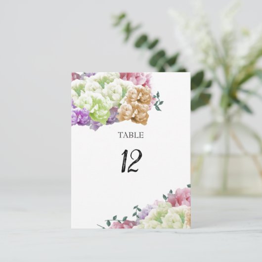Peony Multicolor Table Seating Number Kaart (Staand voorkant)