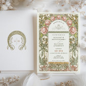 Peony Nouveau Wedding Invitation Alphonse Mucha Kaart