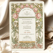 Peony Nouveau Wedding Invitation Alphonse Mucha Kaart