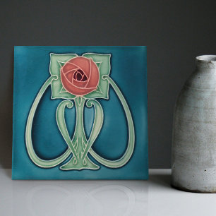 Peony op Blue Decor Art Nouveau Art Deco Tegeltje