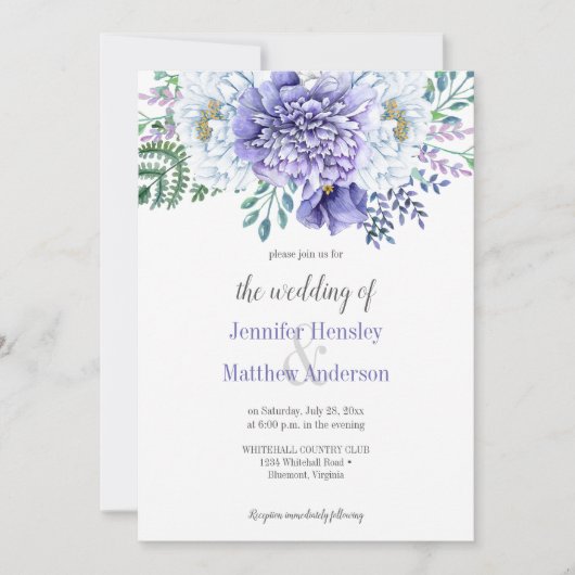 Peony Passion Lavender Background Wedding Invite Kaart (Voorkant)