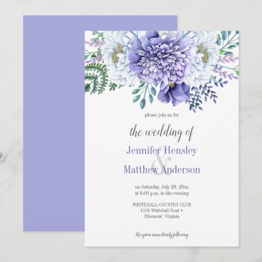 Peony Passion Lavender Background Wedding Invite Kaart (Voorkant / Achterkant)