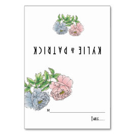 Peony pastel roze, blauwe bloemen bruiloft escort  kaart