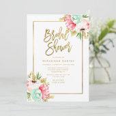 Peony Pastel Waterverven Gold Script Vrijgezellenf Kaart (Staand voorkant)